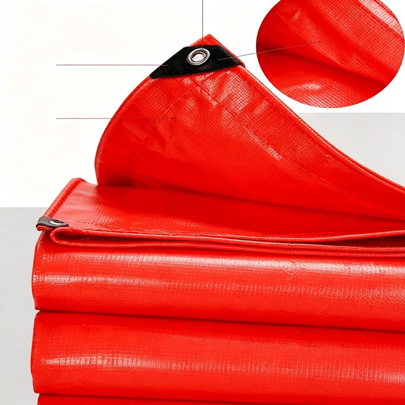 Red Heavy‑Duty PE Tarpaulin Waterproof UV Resistant Tarp with Grommets for Canopy Roof Car Patio Outdoor Cover