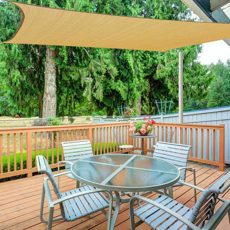 Beige D-Ring 300D Polyester Waterproof Sun Shade Net Garden Gazebo Canopy Awnings Rainproof Sun Shading Net