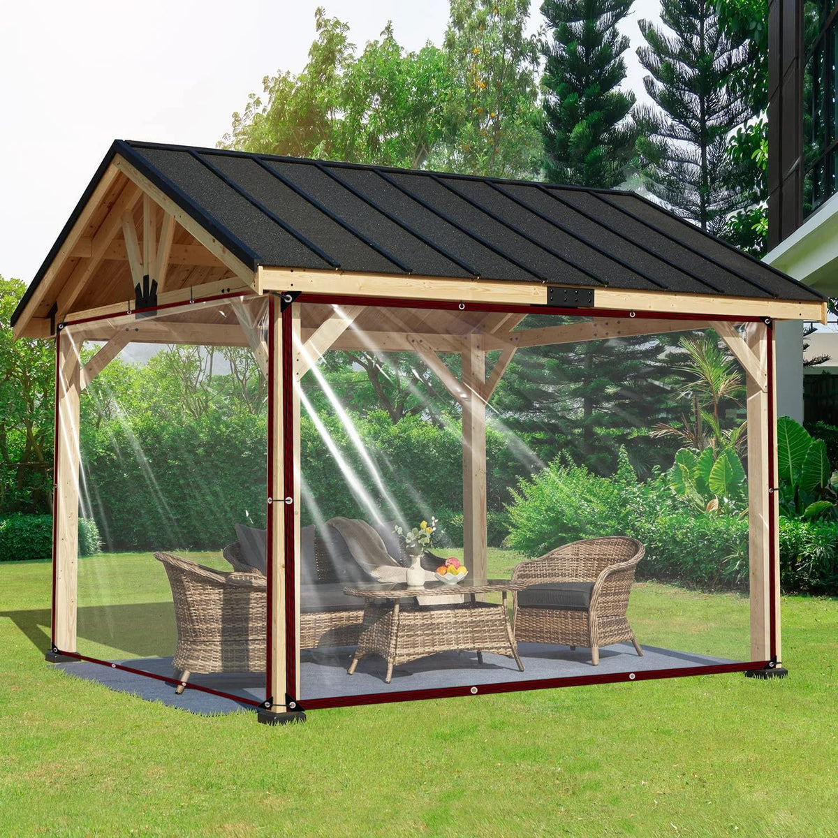 0.35mm 99.99% Waterproof Transparent PVC Tarpaulin Outdoor Clear Vinyl Tarp Patio Pergola Curtain Balcony Windows Windproof Screen