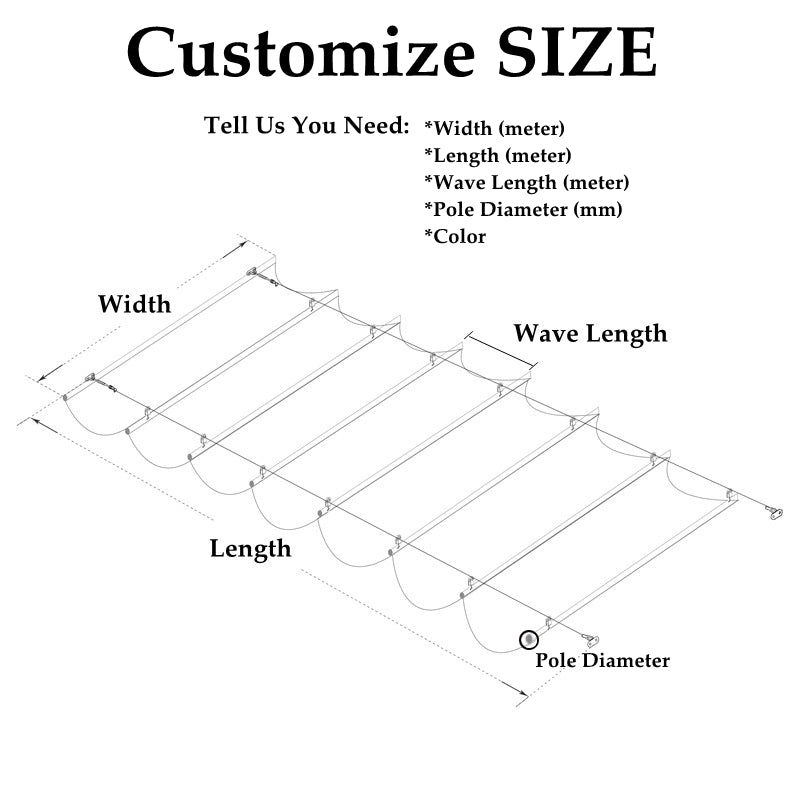 95% Anti-UV Grey Color HDPE Retractable Wave Canopy Garden Pergola Swimming Pool Shading Sails Sliding Canopy