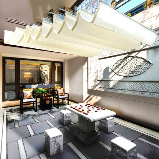 95% Anti-UV White Color HDPE Retractable Wave Canopy Garden Pergola Swimming Pool Shading Sails Sliding Canopy