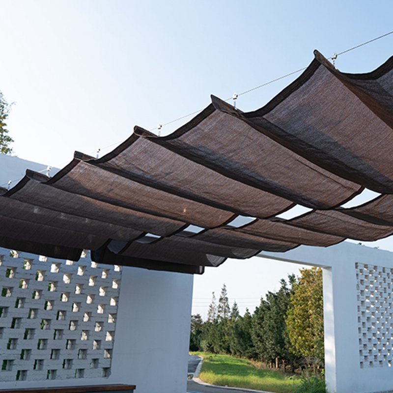 95% Anti-UV Coffee Brown HDPE Fabric Retractable Wave Canopy Sun Shade Net Garden Pergola Swimming Pool Shading Sails Sliding Canopy