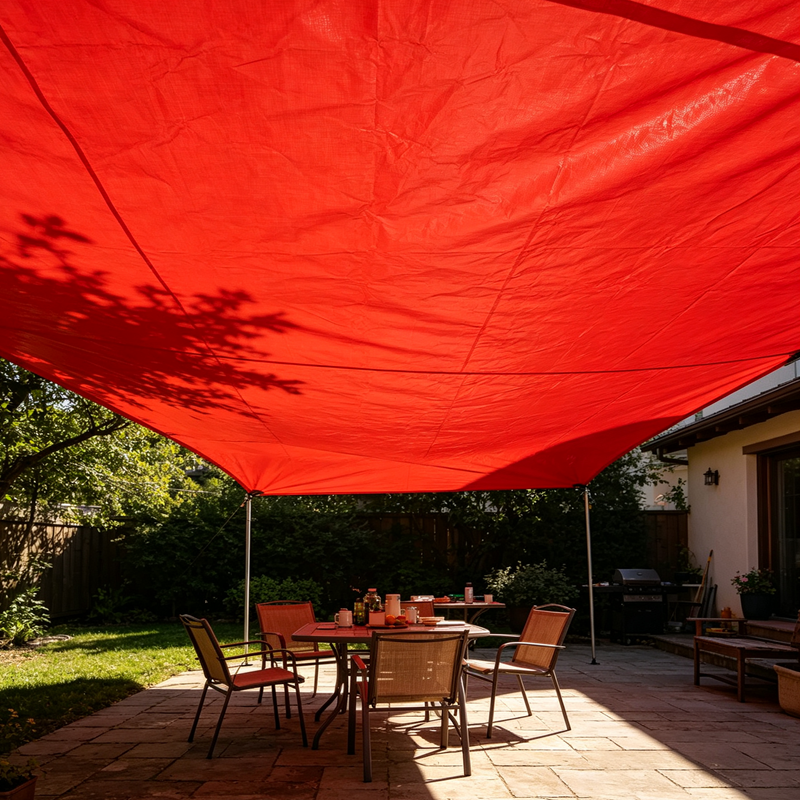 Red Heavy‑Duty PE Tarpaulin Waterproof UV Resistant Tarp with Grommets for Canopy Roof Car Patio Outdoor Cover