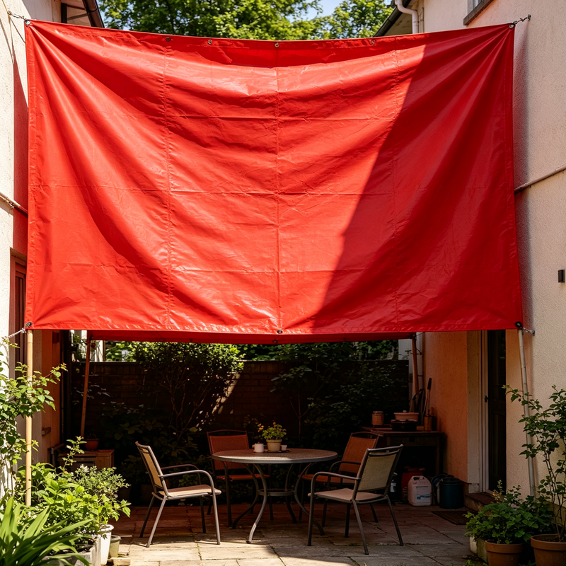 Red Heavy‑Duty PE Tarpaulin Waterproof UV Resistant Tarp with Grommets for Canopy Roof Car Patio Outdoor Cover