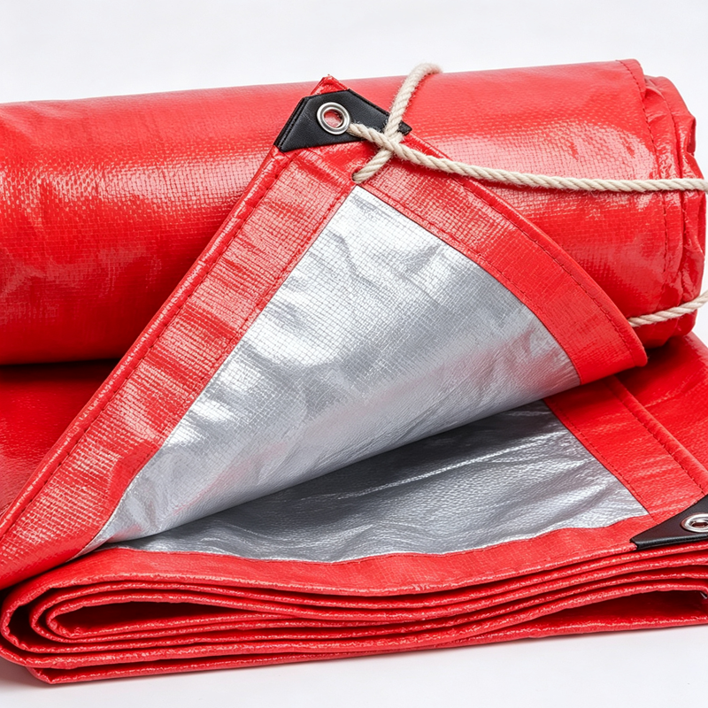 Red‑Silver 200G PE Tarpaulin Heavy Duty Waterproof UV Resistant Tarp with Grommets  for Canopy Roof Car Patio Outdoor Cover
