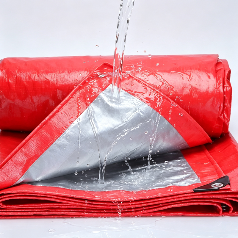Red‑Silver 200G PE Tarpaulin Heavy Duty Waterproof UV Resistant Tarp with Grommets  for Canopy Roof Car Patio Outdoor Cover