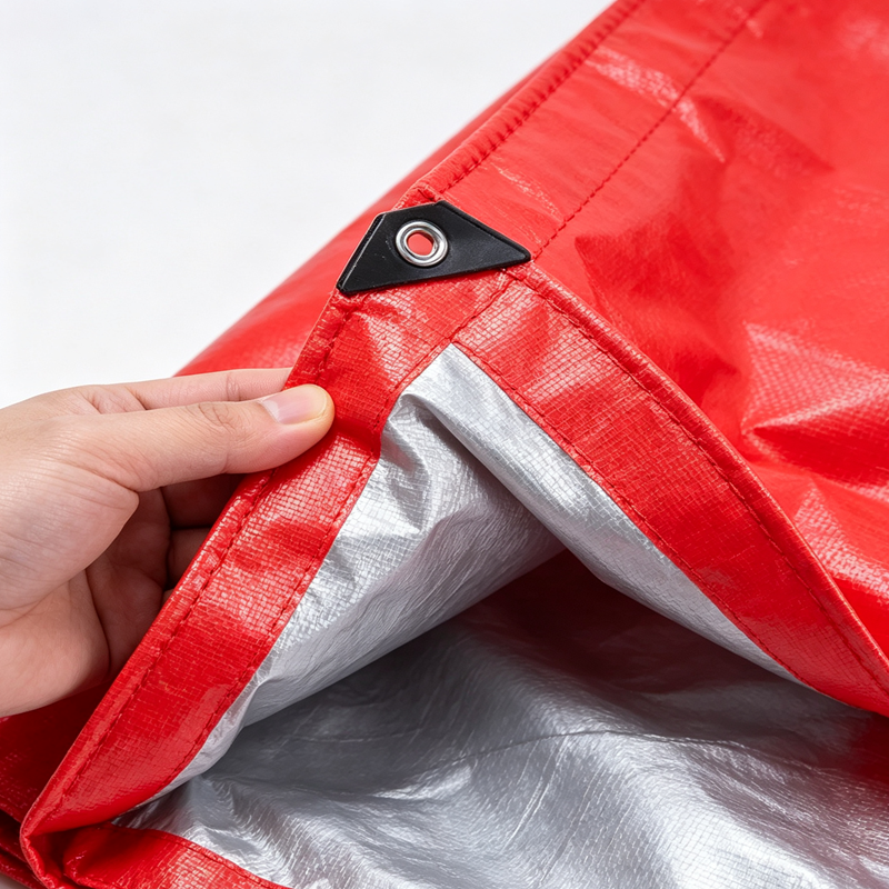 Red‑Silver 200G PE Tarpaulin Heavy Duty Waterproof UV Resistant Tarp with Grommets  for Canopy Roof Car Patio Outdoor Cover