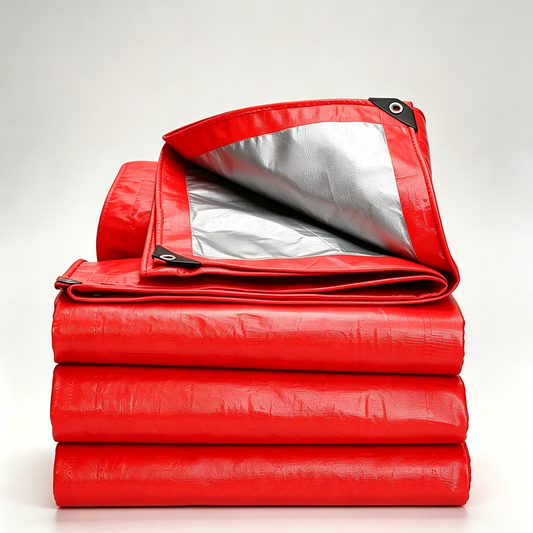 Red‑Silver 200G PE Tarpaulin Heavy Duty Waterproof UV Resistant Tarp with Grommets  for Canopy Roof Car Patio Outdoor Cover