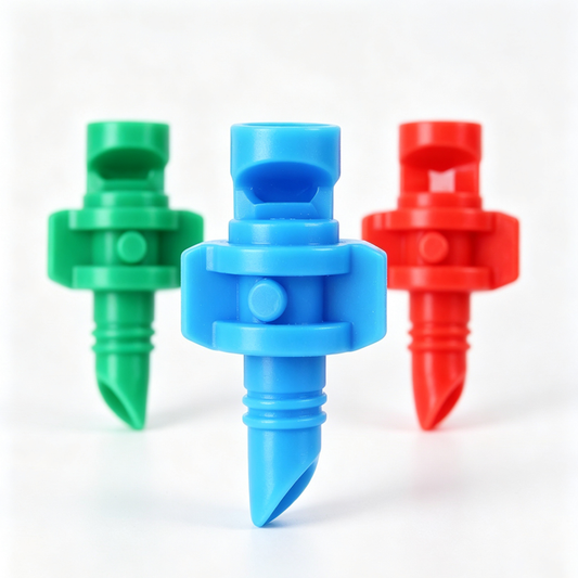 Refraction Micro Sprinkler 90 180 360 Degree Barb Insert Mist Nozzle for PE Pipe, Greenhouse Garden Irrigation Misting Sprayer 50Pcs/Pack