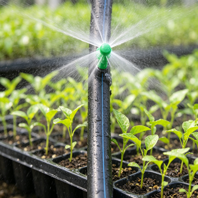 Refraction Micro Sprinkler 90 180 360 Degree Barb Insert Mist Nozzle for PE Pipe, Greenhouse Garden Irrigation Misting Sprayer 50Pcs/Pack