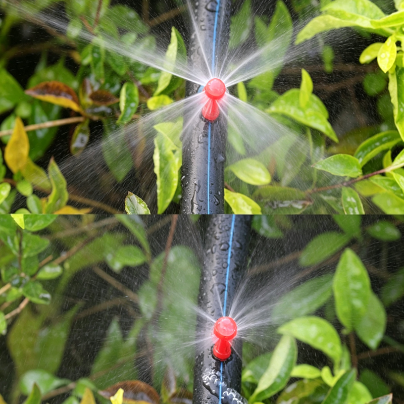 Refraction Micro Sprinkler 90 180 360 Degree Barb Insert Mist Nozzle for PE Pipe, Greenhouse Garden Irrigation Misting Sprayer 50Pcs/Pack