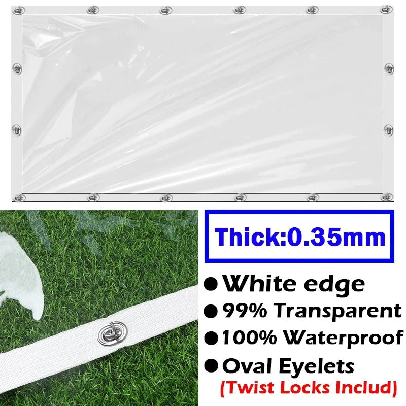 0.35MM Outdoor Heavy-duty Transparent PVC Tarpaulin With Removable Oval Twist Locks Pergola Clear Windproof Screen Tarp Curtain