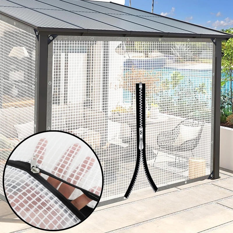 0.35mm 100% Waterproof PE Tarpaulin With Zipper Mesh Reinforced Garden Plants Cover Balcony Pergolas Gazebo Furniture Rainproof Cloth