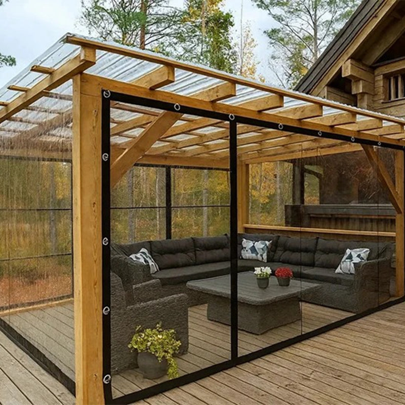 0.35MM Outdoor Heavy-duty Transparent PVC Tarpaulin With Removable Oval Twist Locks Pergola Clear Windproof Screen Tarp Curtain