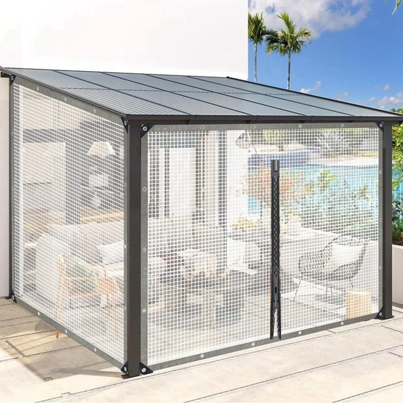 0.35mm 100% Waterproof PE Tarpaulin With Zipper Mesh Reinforced Garden Plants Cover Balcony Pergolas Gazebo Furniture Rainproof Cloth