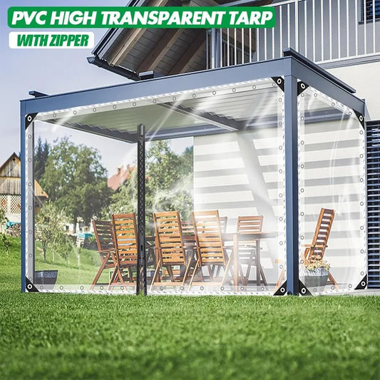99.99% Transparent PVC Tarpaulin with Zipper High Clear Gazebo Tarps Screen Patio Enclosure Tent Door Waterproof PVC Curtain