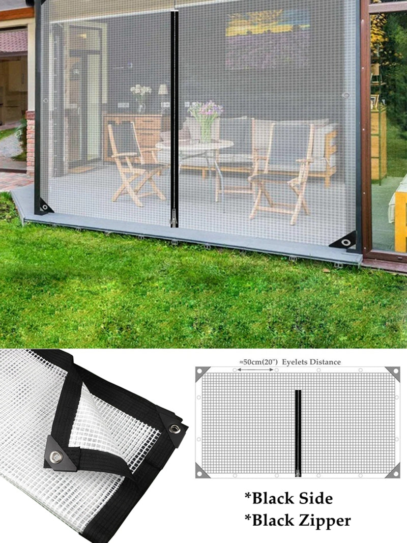 0.35mm 100% Waterproof PE Tarpaulin With Zipper Mesh Reinforced Garden Plants Cover Balcony Pergolas Gazebo Furniture Rainproof Cloth