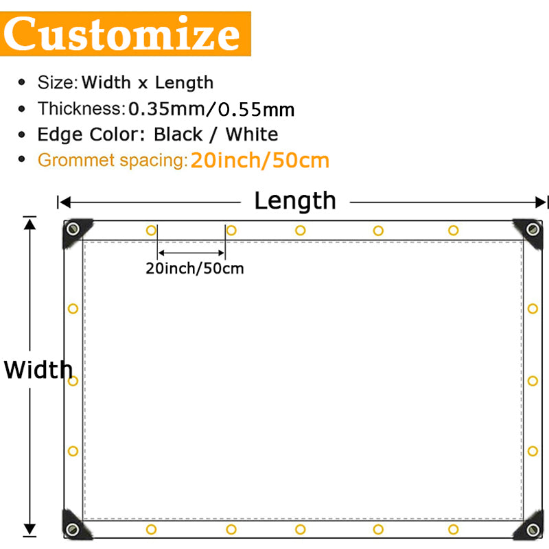 0.35mm 99.99% Waterproof Transparent PVC Tarpaulin Outdoor Clear Vinyl Tarp Patio Pergola Curtain Balcony Windows Windproof Screen