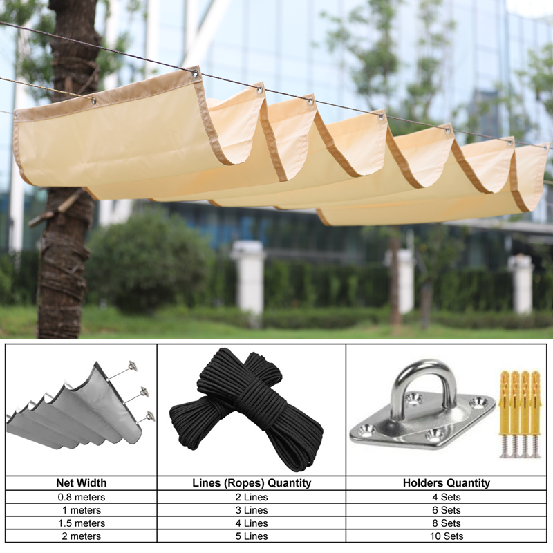 90% Shading Waterproof Sliding Canopy Home Garden Telescopic Awning Pergolas Patio Sunproof Retractable Wave Sunshade Net