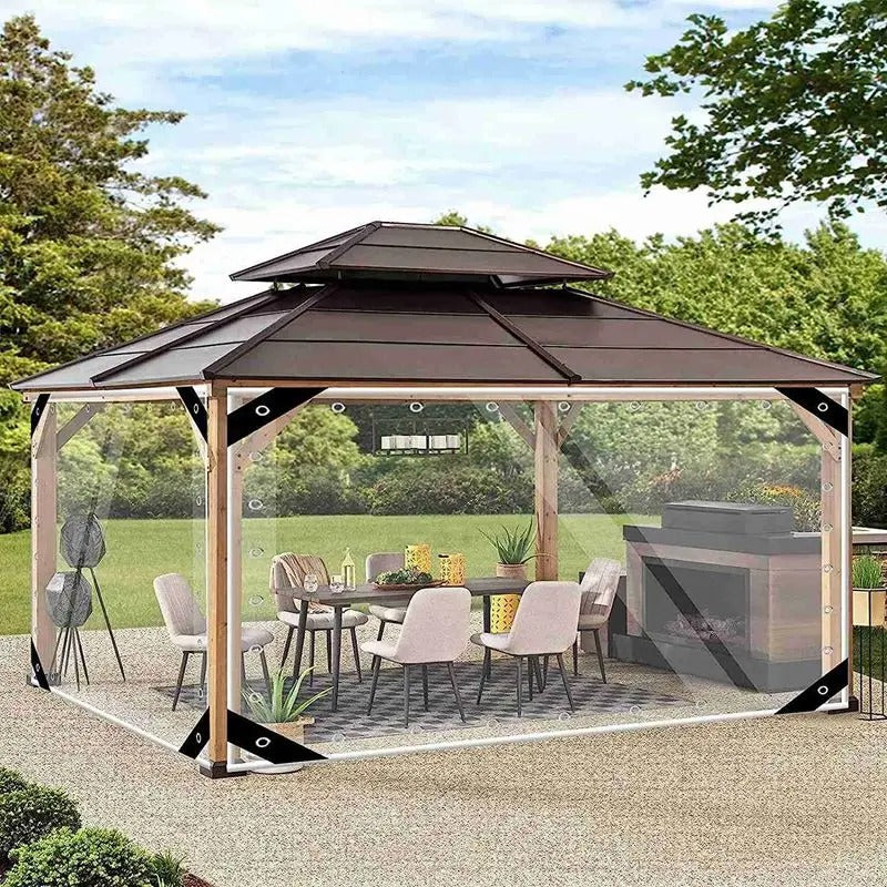 0.35MM Outdoor Heavy-duty Transparent PVC Tarpaulin With Removable Oval Twist Locks Pergola Clear Windproof Screen Tarp Curtain
