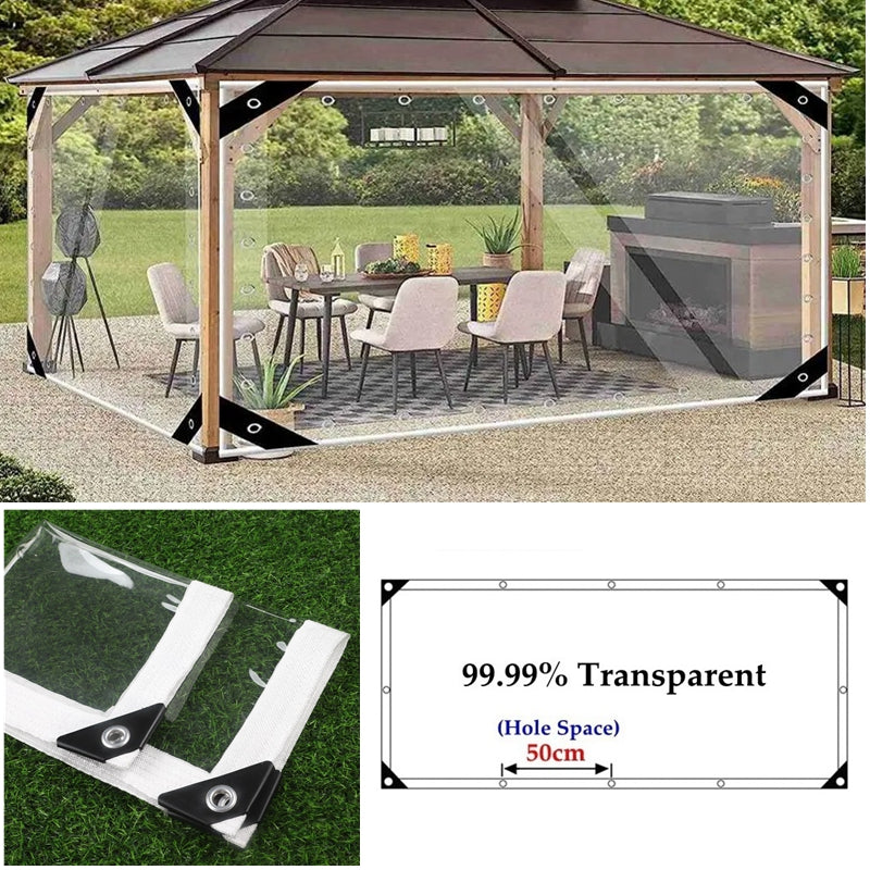 0.35mm 99.99% Waterproof Transparent PVC Tarpaulin Outdoor Clear Vinyl Tarp Patio Pergola Curtain Balcony Windows Windproof Screen