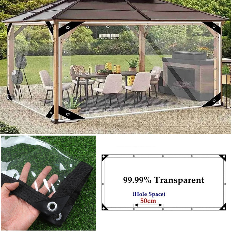 0.35mm 99.99% Waterproof Transparent PVC Tarpaulin Outdoor Clear Vinyl Tarp Patio Pergola Curtain Balcony Windows Windproof Screen