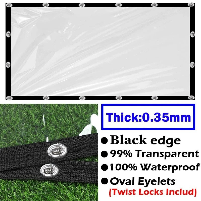 0.35MM Outdoor Heavy-duty Transparent PVC Tarpaulin With Removable Oval Twist Locks Pergola Clear Windproof Screen Tarp Curtain