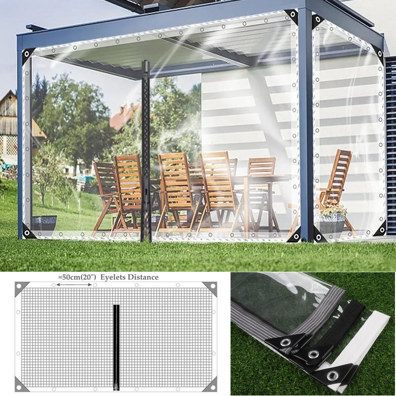 99.99% Transparent PVC Tarpaulin with Zipper and Gromments High Clear Gazebo Tarps Screen Patio Enclosure Tent Door Waterproof PVC Curtain