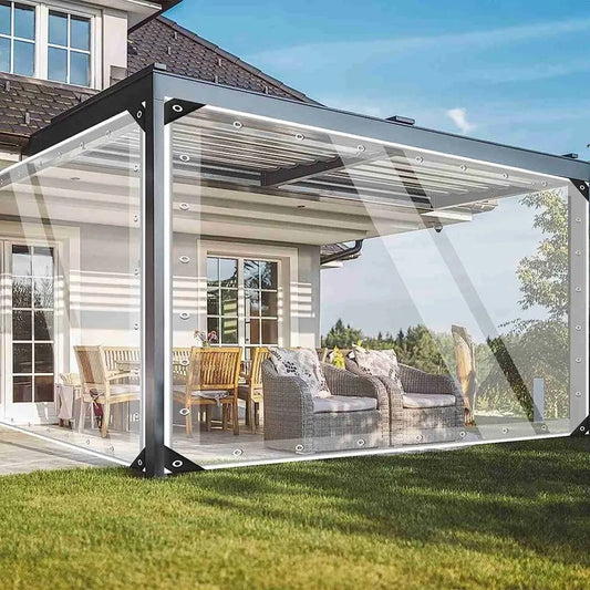 0.35mm 99.99% Waterproof Transparent PVC Tarpaulin Outdoor Clear Vinyl Tarp Patio Pergola Curtain Balcony Windows Windproof Screen