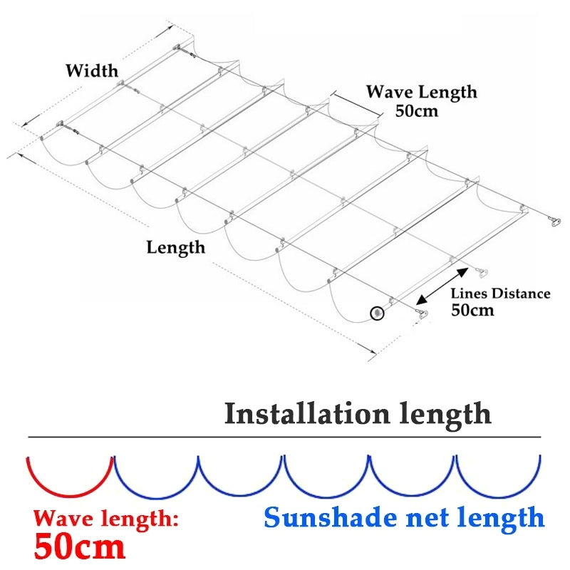90% Shading Waterproof Sliding Canopy Home Garden Telescopic Awning Pergolas Patio Sunproof Retractable Wave Sunshade Net