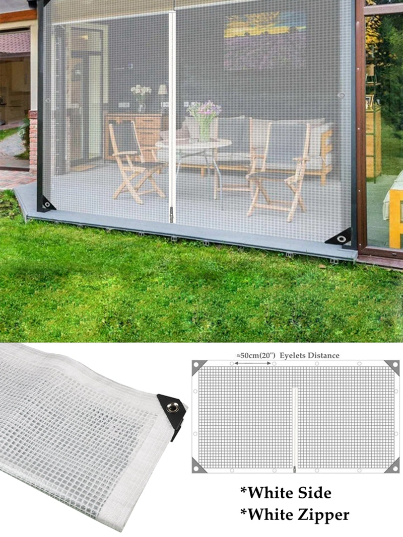 0.35mm 100% Waterproof PE Tarpaulin With Zipper Mesh Reinforced Garden Plants Cover Balcony Pergolas Gazebo Furniture Rainproof Cloth