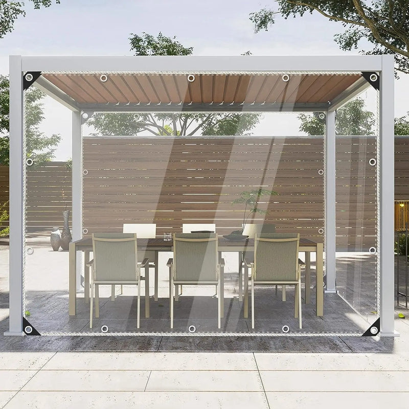0.35mm 99.99% Waterproof Transparent PVC Tarpaulin Outdoor Clear Vinyl Tarp Patio Pergola Curtain Balcony Windows Windproof Screen