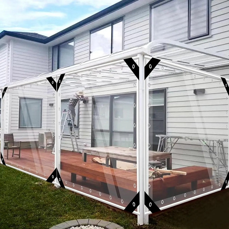 0.35mm 99.99% Waterproof Transparent PVC Tarpaulin Outdoor Clear Vinyl Tarp Patio Pergola Curtain Balcony Windows Windproof Screen