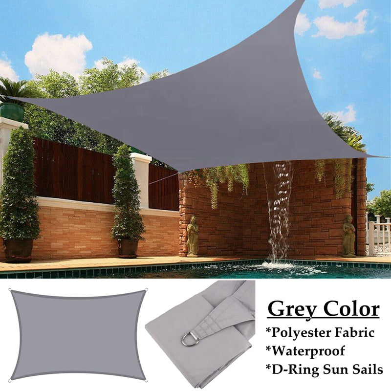 Grey D-Ring 300D Polyester Waterproof Sun Shade Sails Garden Canopy Awnings Rainproof Sun Shading Net