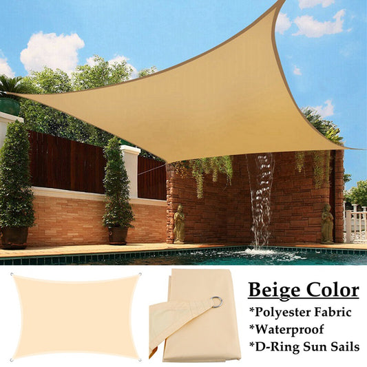 Beige D-Ring 300D Polyester Waterproof Sun Shade Net Garden Gazebo Canopy Awnings Rainproof Sun Shading Net